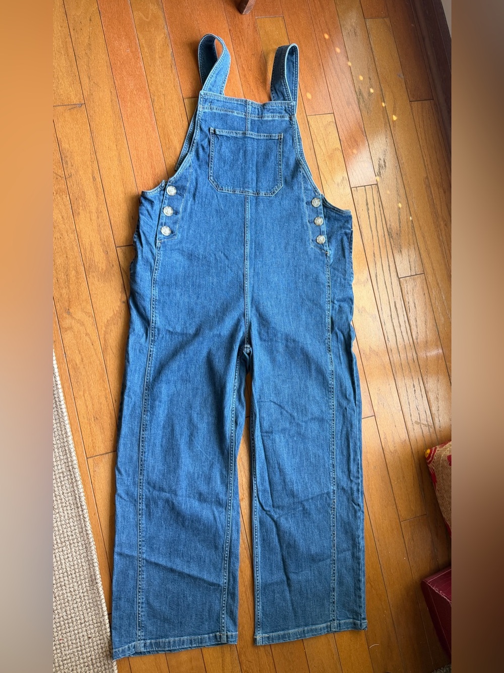 Molly Yeh Blue Denim Bob Overalls Women’s Size Large Cottagecore Wide Leg Pants